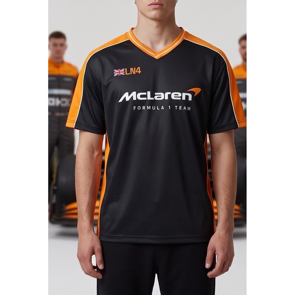 HOLLISTER XL McLaren Formula 1 Norris 4 Jersey Men Boxy Fit Black Orange V-Neck